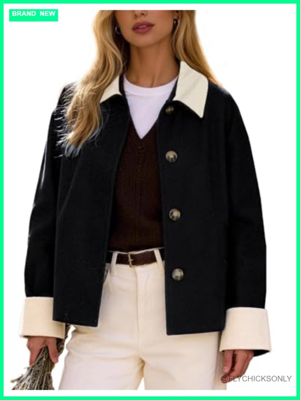 Cropped Trench Coat Casual Jacket Corduroy Splicing Button Front